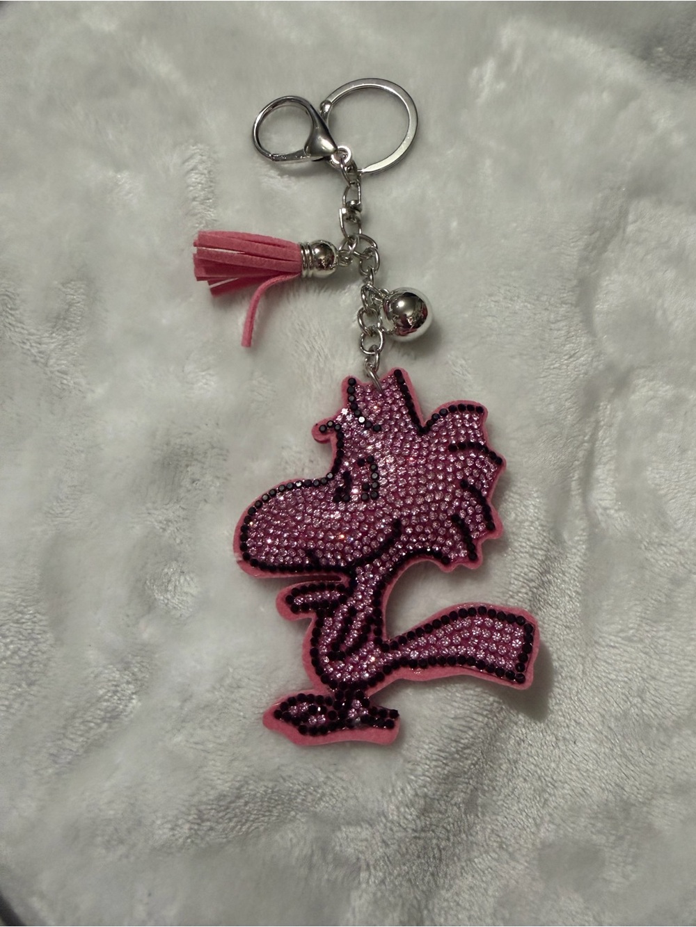 Sparkling Pink Rhinestone Character Keychain with Tassel